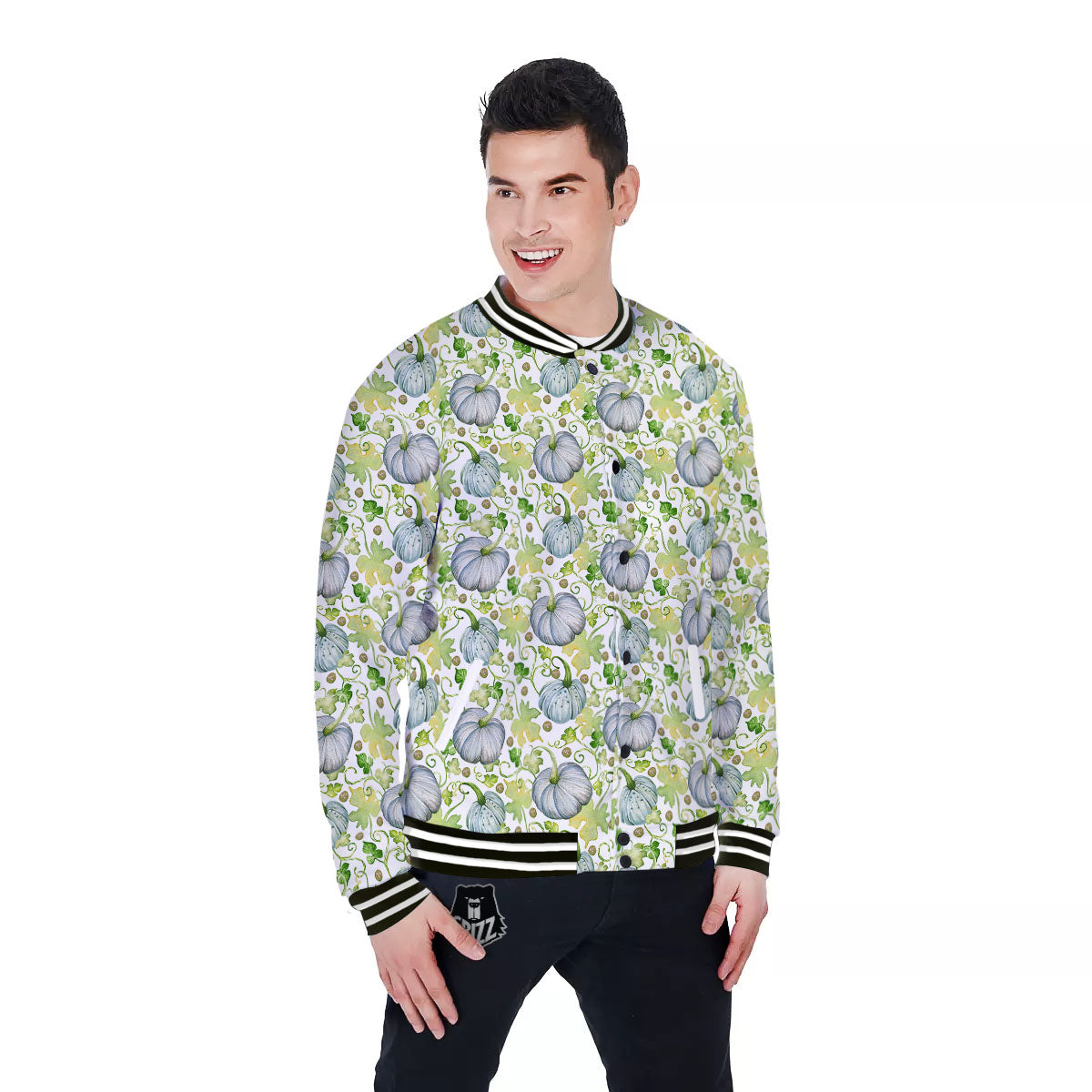 Pumpkin Green Print Pattern Baseball Jacket-grizzshop