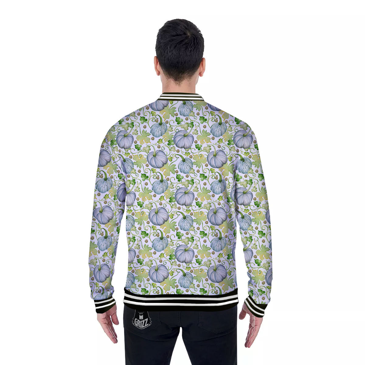Pumpkin Green Print Pattern Baseball Jacket-grizzshop