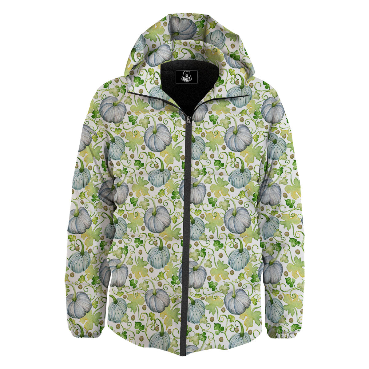 Pumpkin Green Print Pattern Down Jacket-grizzshop