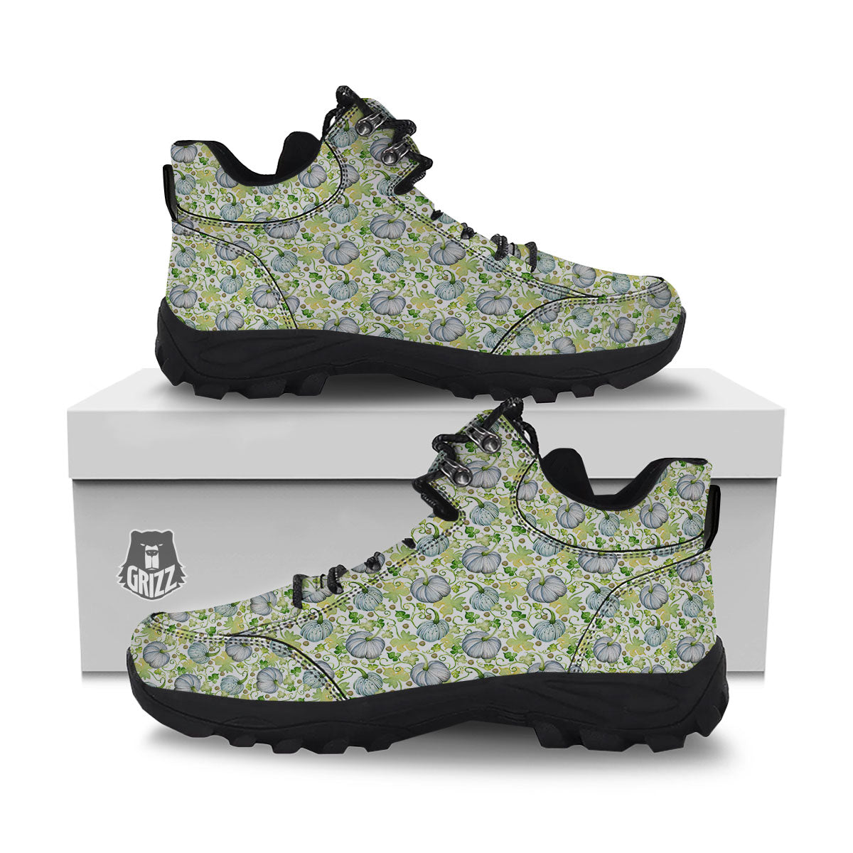 Pumpkin Green Print Pattern Hiking Shoes-grizzshop