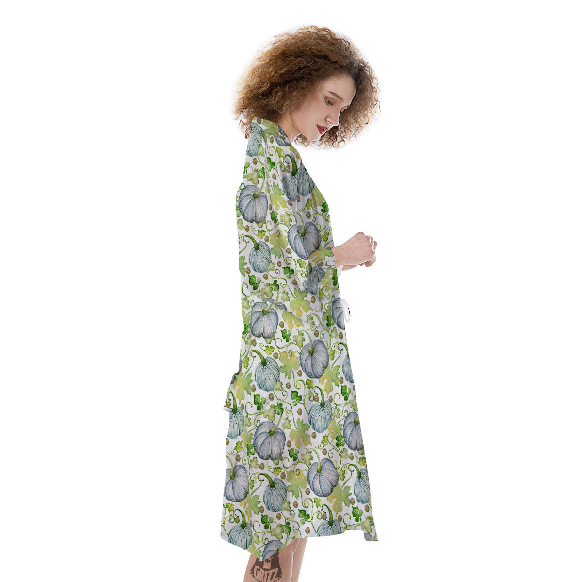 Pumpkin Green Print Pattern Kimono-grizzshop