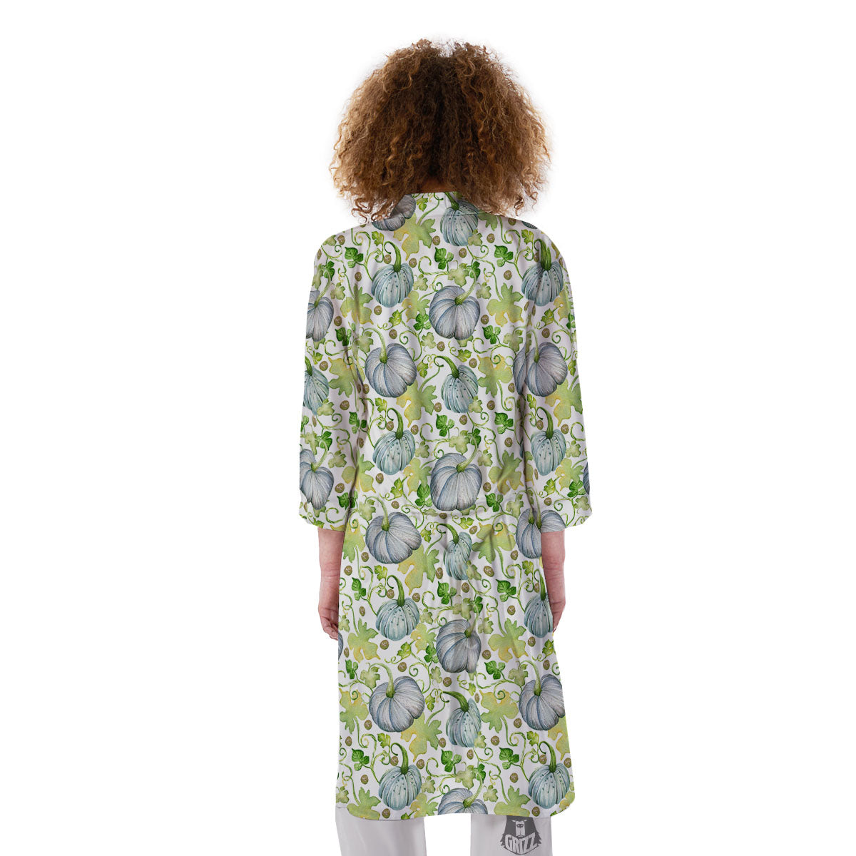 Pumpkin Green Print Pattern Kimono-grizzshop