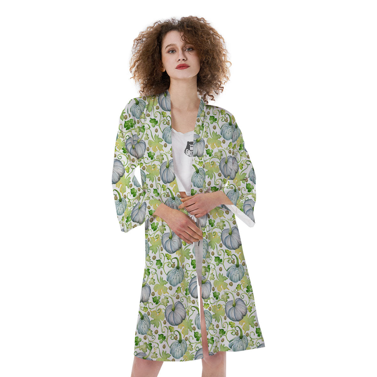 Pumpkin Green Print Pattern Kimono-grizzshop