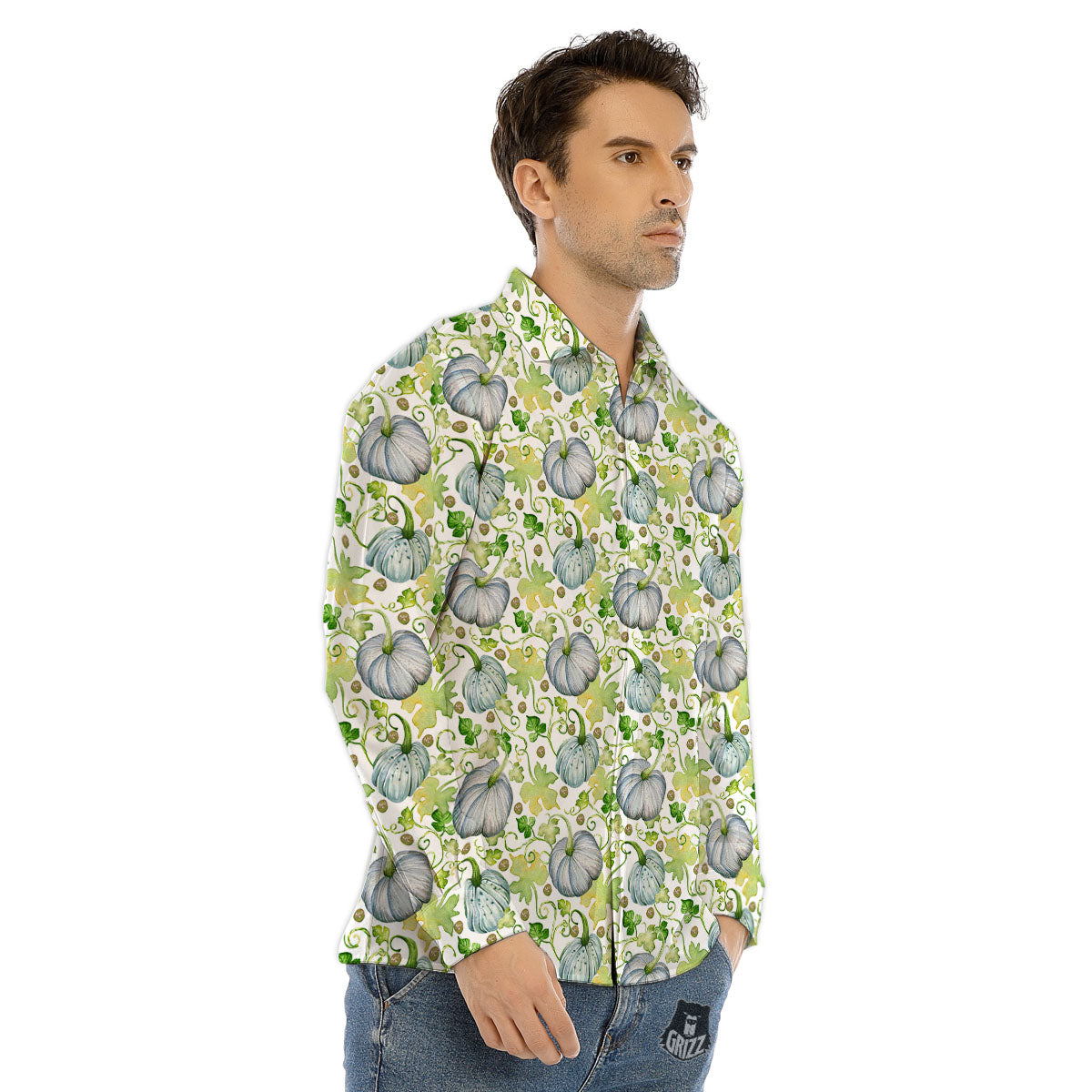 Pumpkin Green Print Pattern Men's Dress Shirts-grizzshop