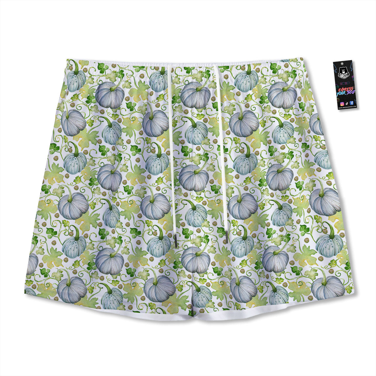 Pumpkin Green Print Pattern Mesh Shorts
