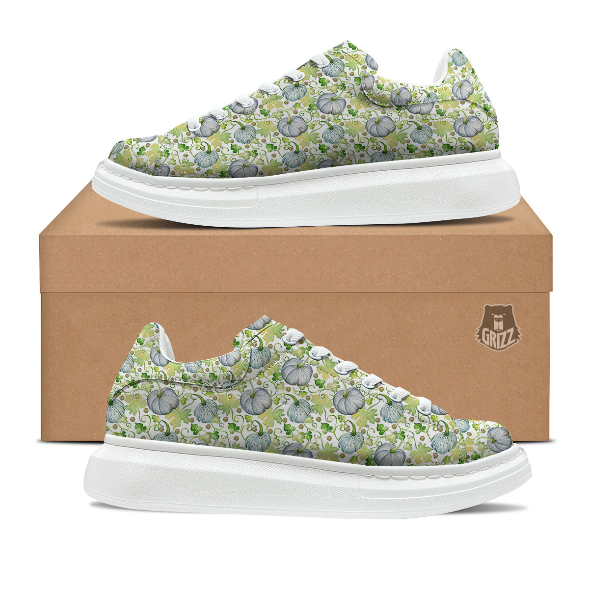 Pumpkin Green Print Pattern Platform Shoes-grizzshop