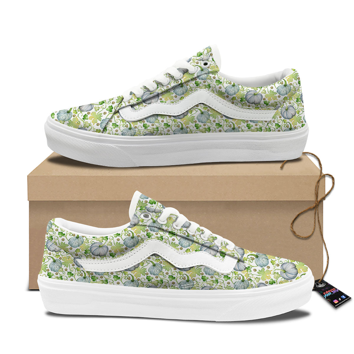 Pumpkin Green Print Pattern Skate Shoes-grizzshop