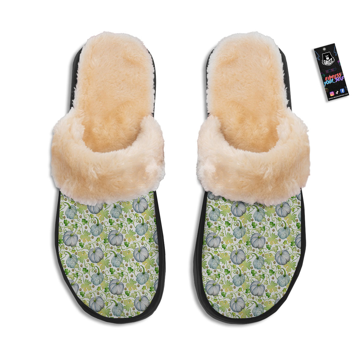 Pumpkin Green Print Pattern Slippers-grizzshop
