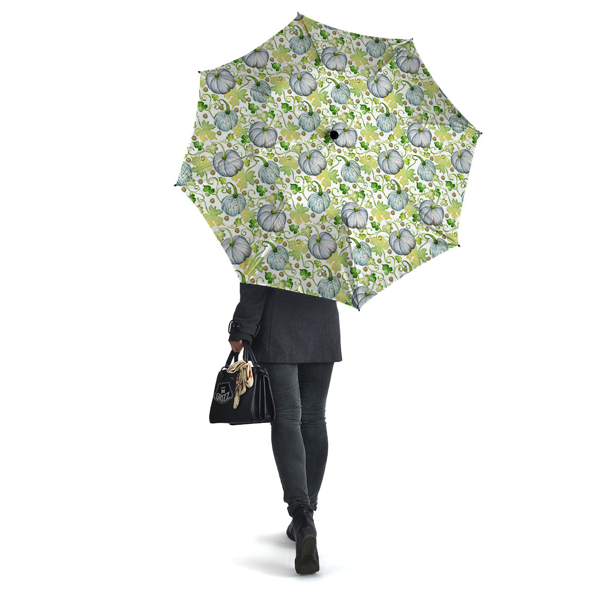 Pumpkin Green Print Pattern Umbrella-grizzshop