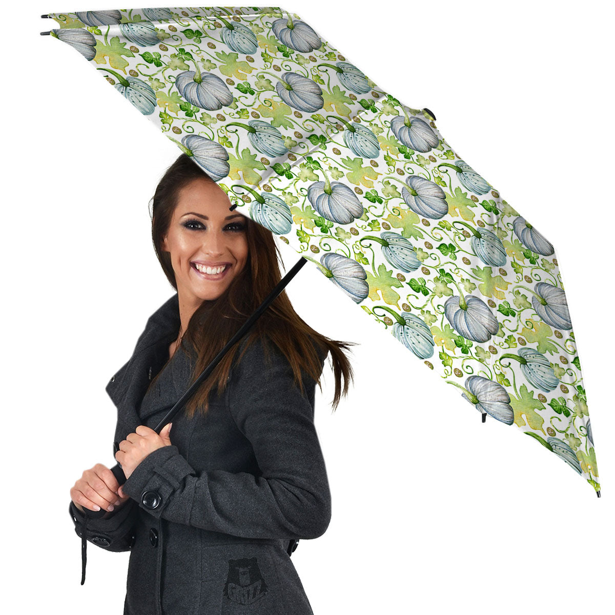 Pumpkin Green Print Pattern Umbrella-grizzshop
