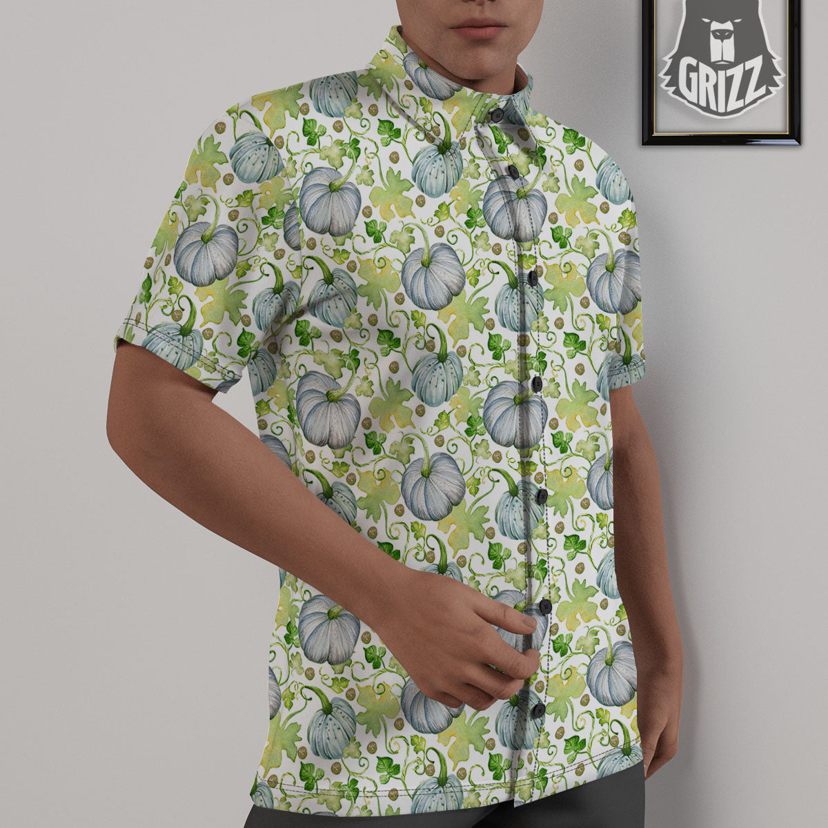 Pumpkin Green Print Pattern Untucked Shirts-grizzshop