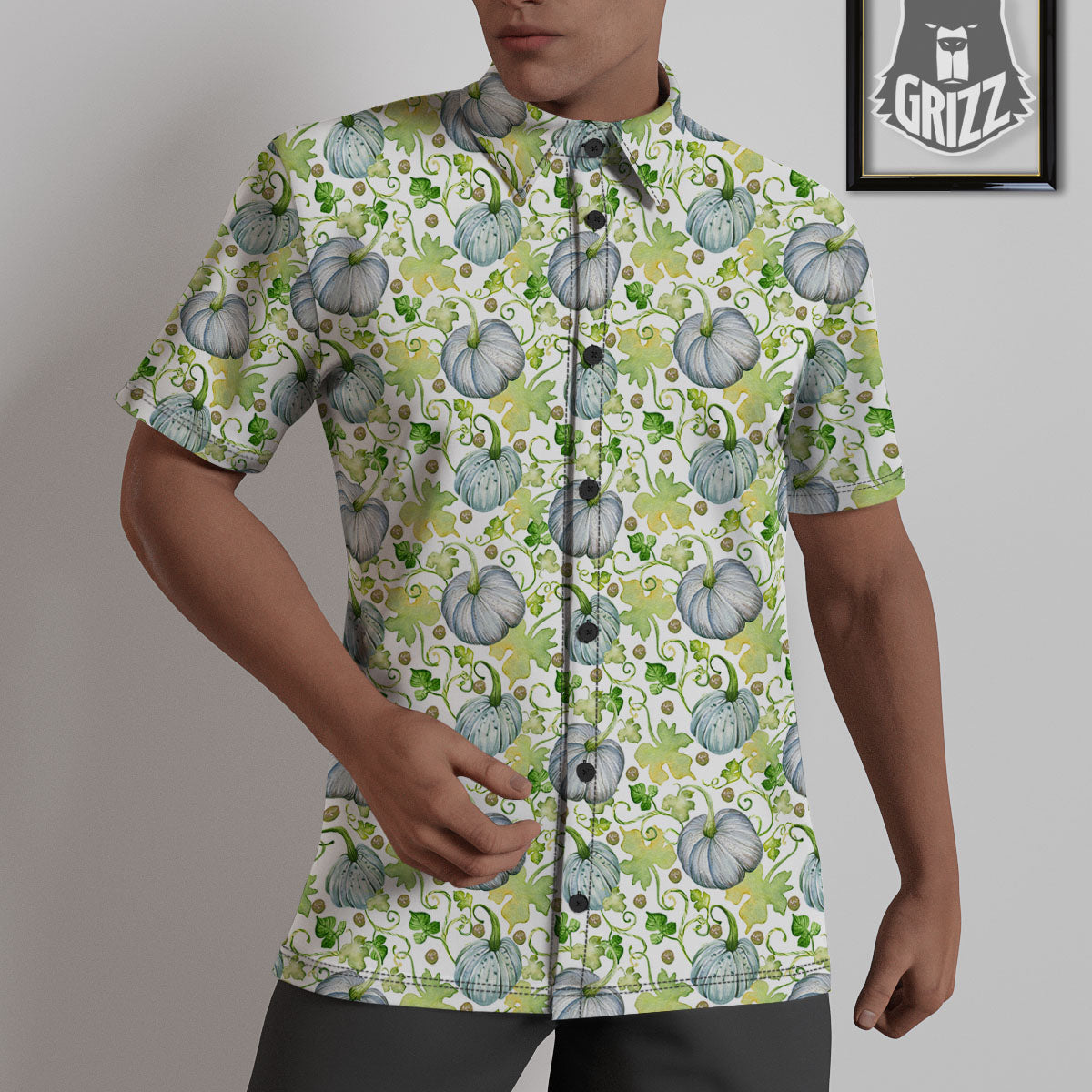 Pumpkin Green Print Pattern Untucked Shirts-grizzshop