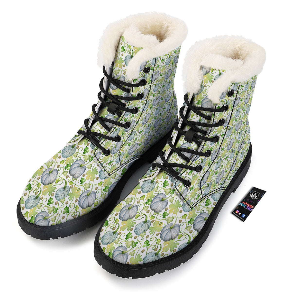 Pumpkin Green Print Pattern Winter Boots-grizzshop