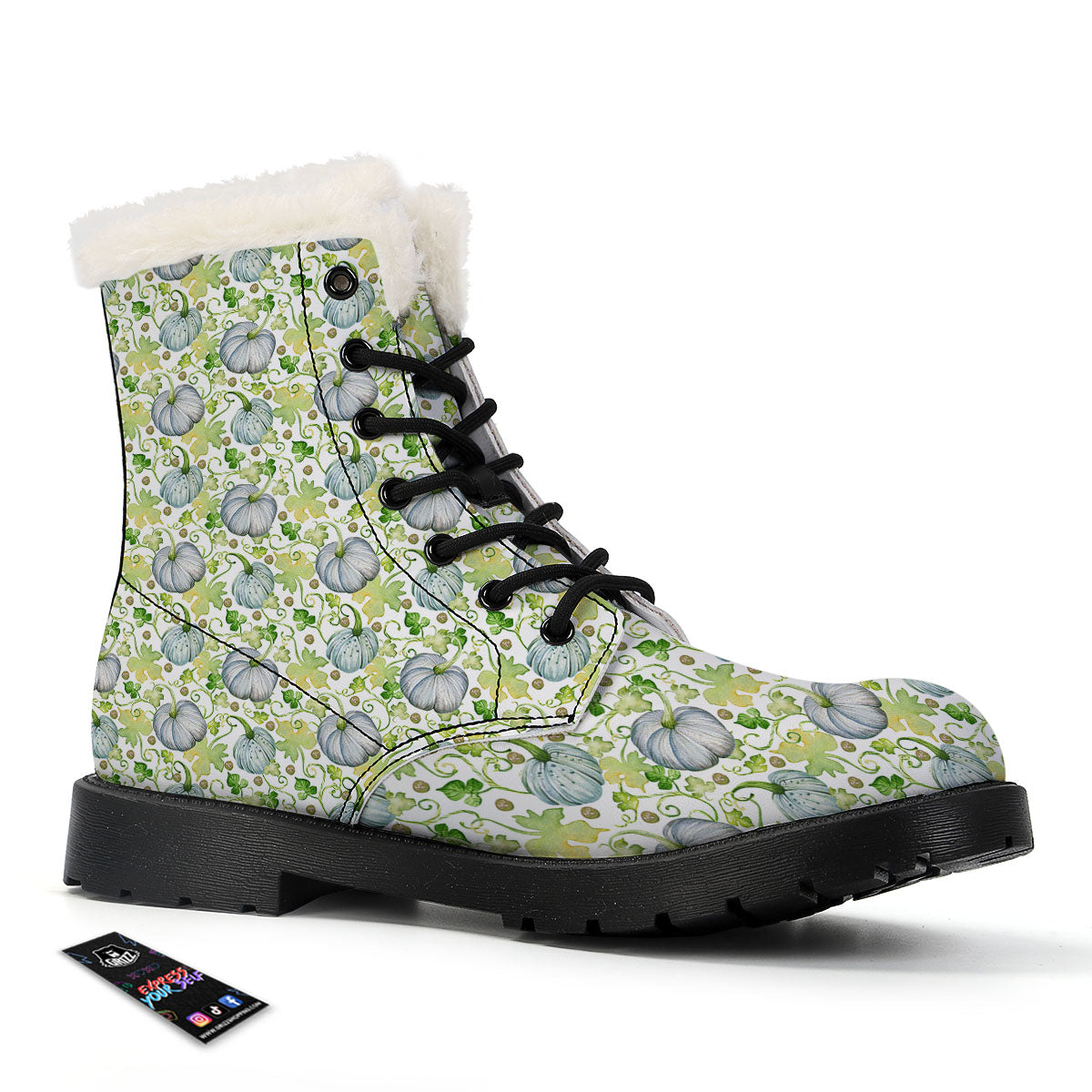 Pumpkin Green Print Pattern Winter Boots-grizzshop
