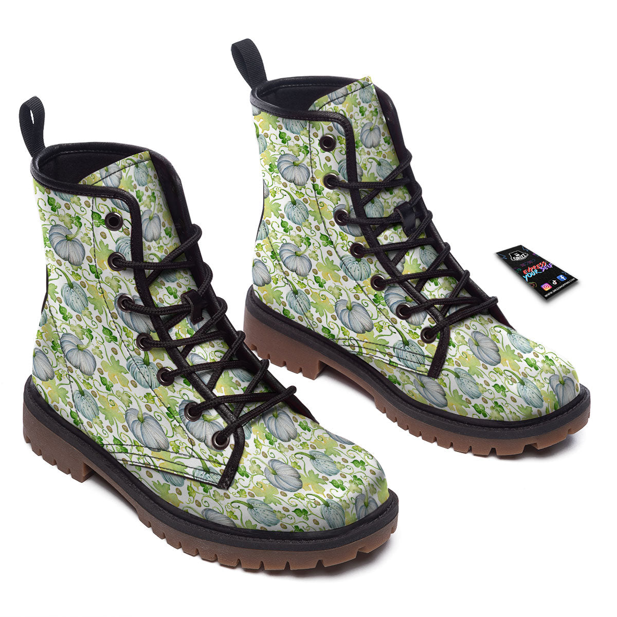 Pumpkin Green Print Pattern Work Boots-grizzshop