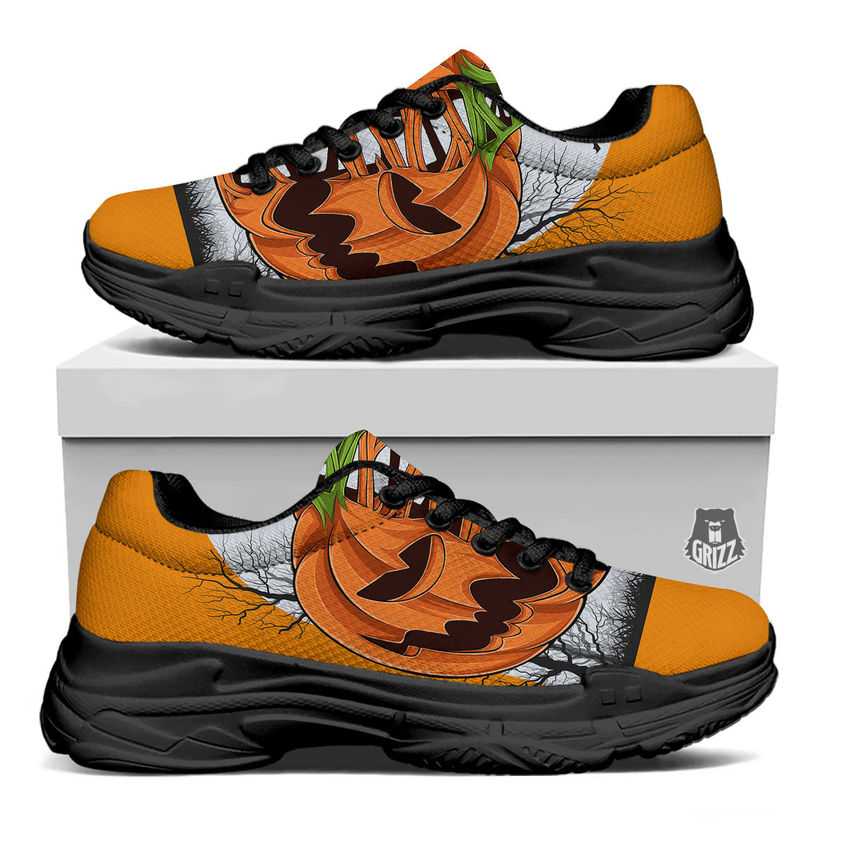 Pumpkin Halloween Character Print Black Chunky Shoes-grizzshop