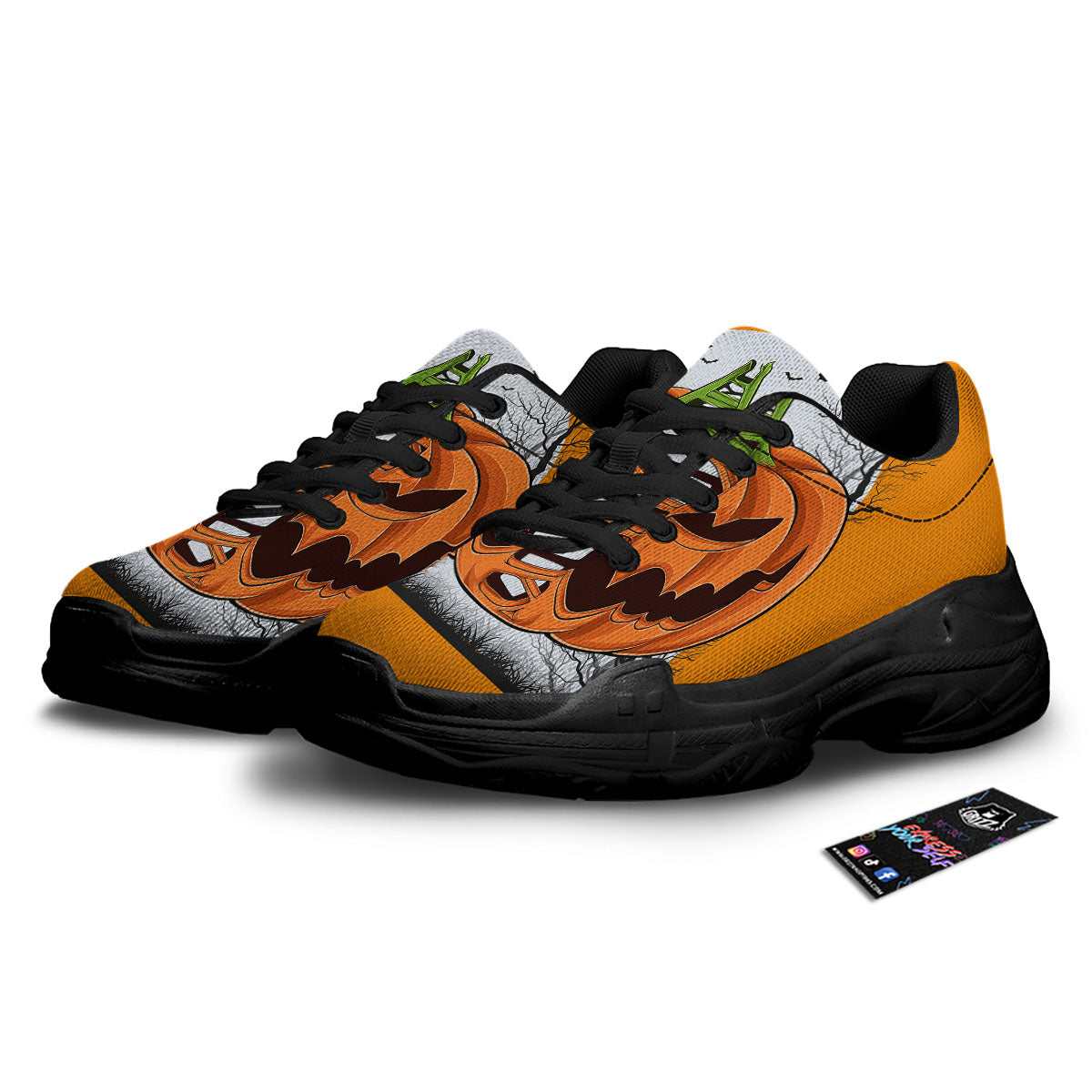 Pumpkin Halloween Character Print Black Chunky Shoes-grizzshop