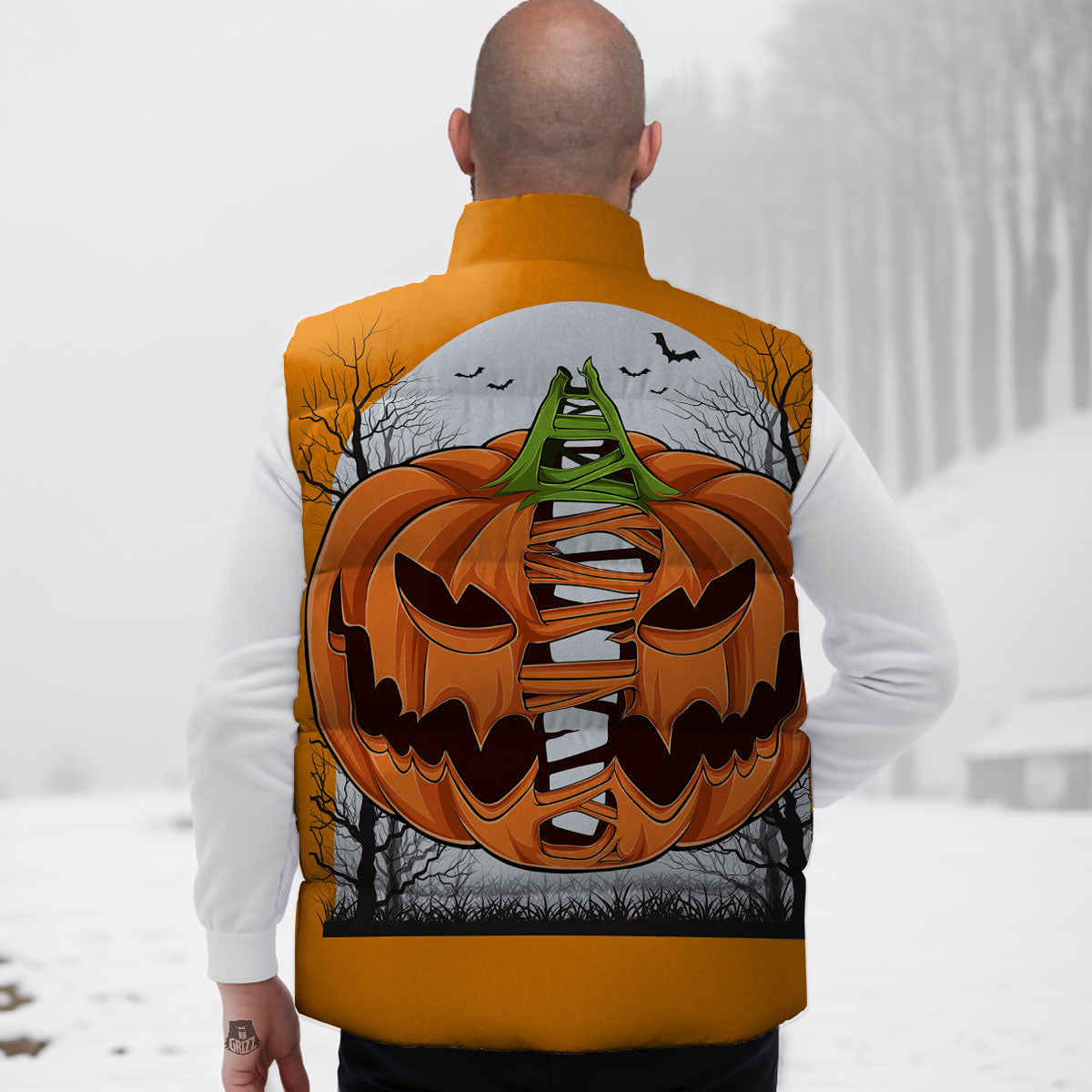 Pumpkin Halloween Character Print Down Vest