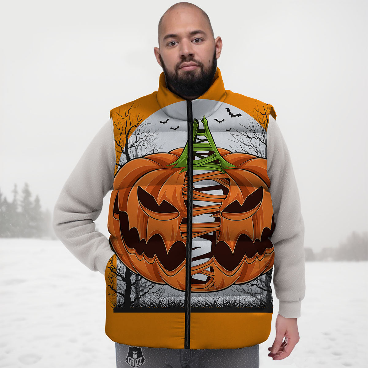 Pumpkin Halloween Character Print Down Vest