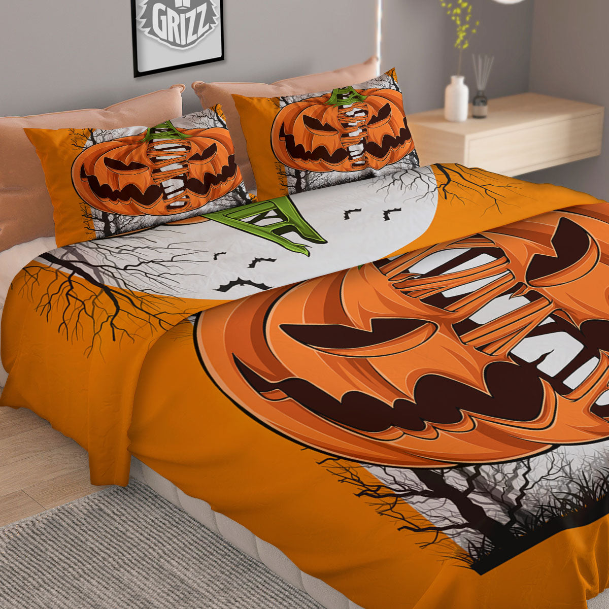 Pumpkin Halloween Character Print Duvet Cover Bedding Set