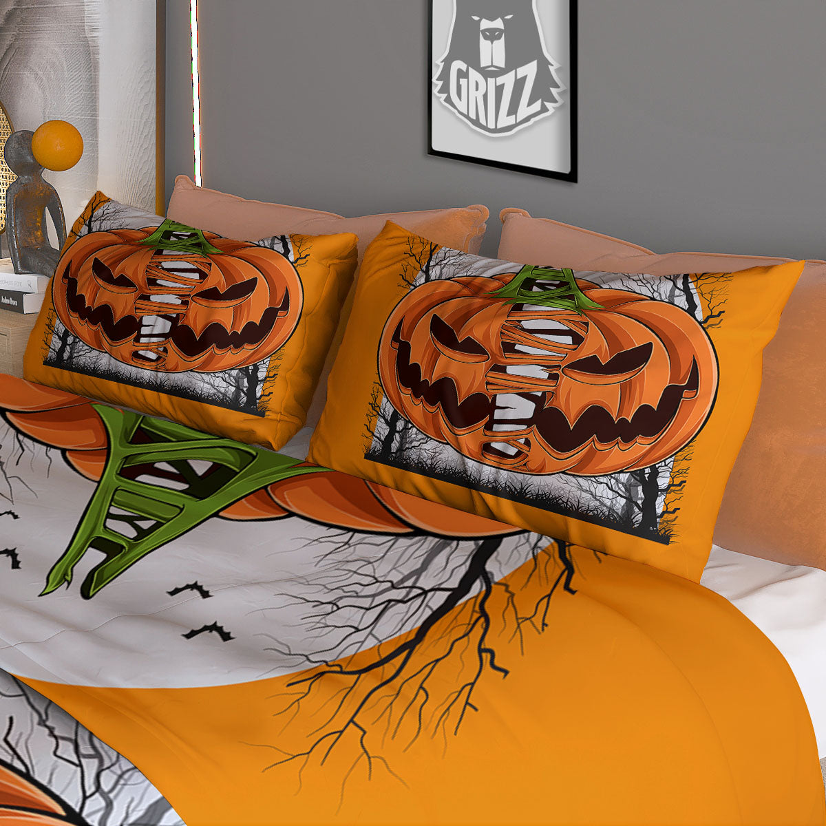 Pumpkin Halloween Character Print Duvet Cover Bedding Set