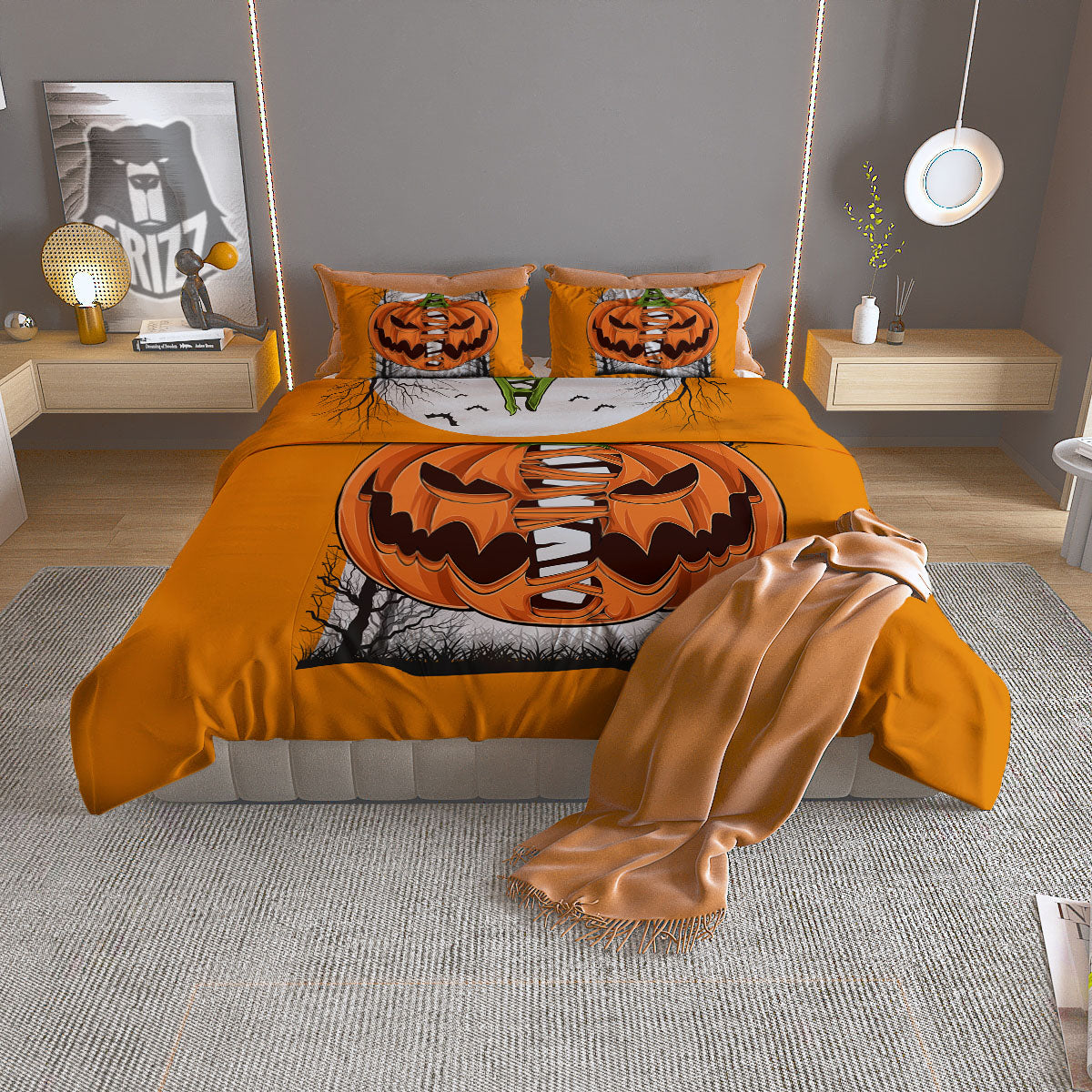 Pumpkin Halloween Character Print Duvet Cover Bedding Set