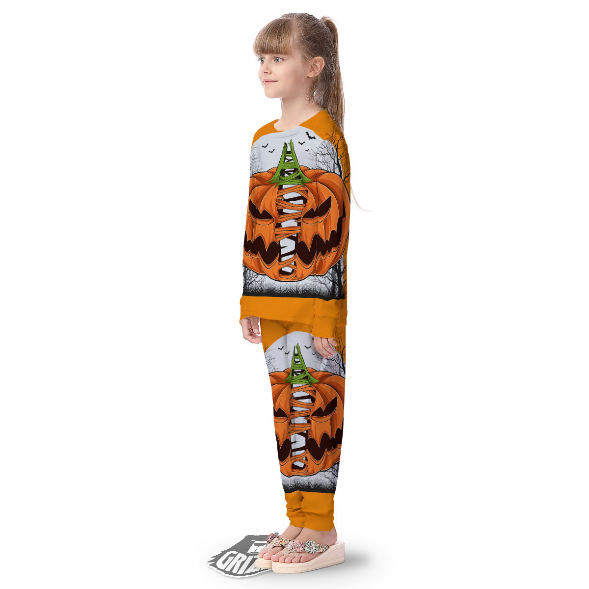 Pumpkin Halloween Character Print Kid's Pajamas-grizzshop