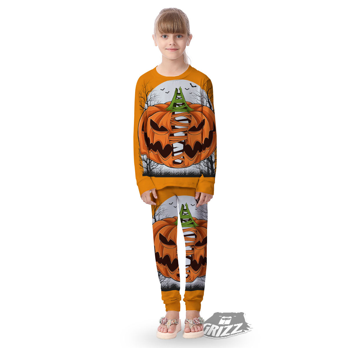 Pumpkin Halloween Character Print Kid's Pajamas-grizzshop