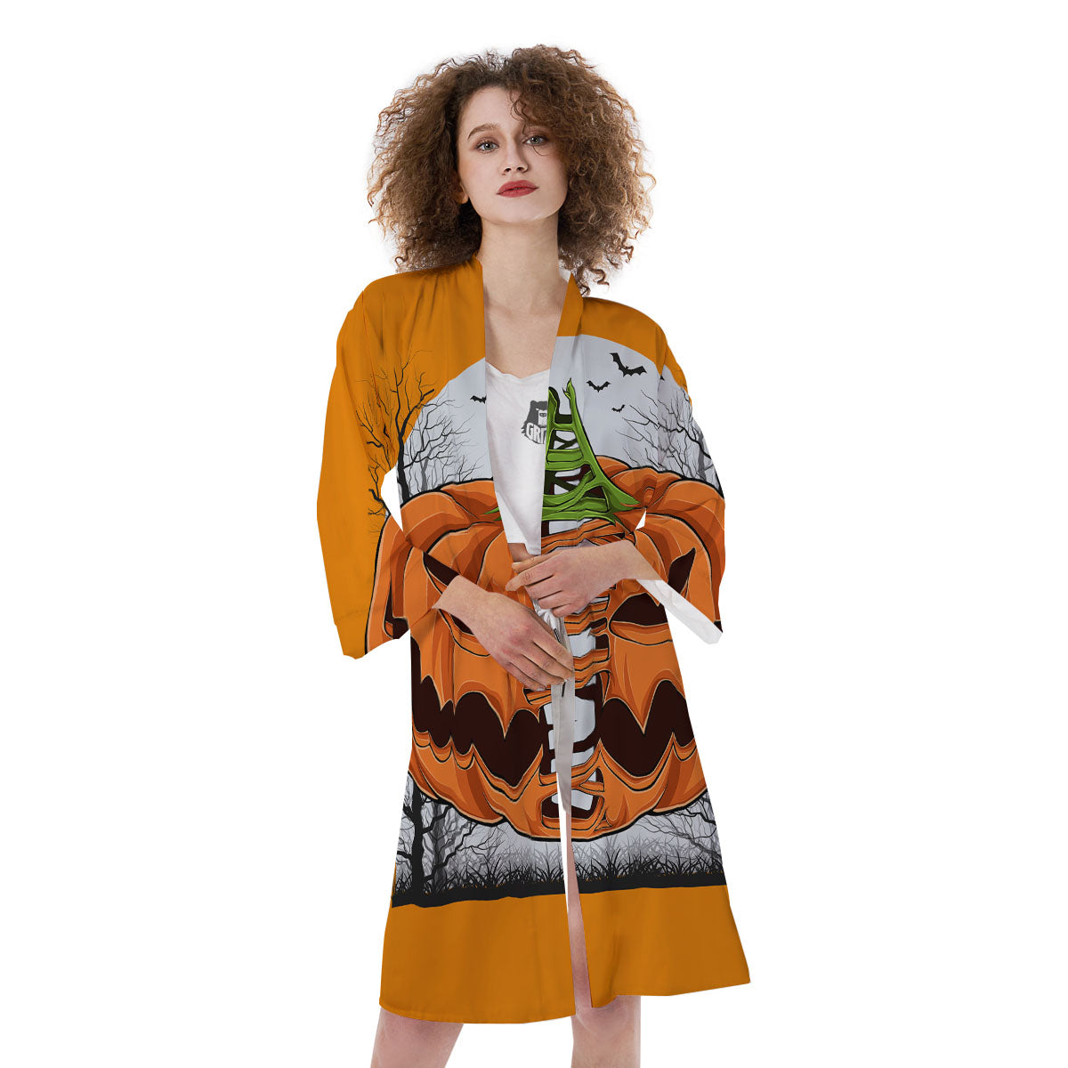 Pumpkin Halloween Character Print Kimono-grizzshop