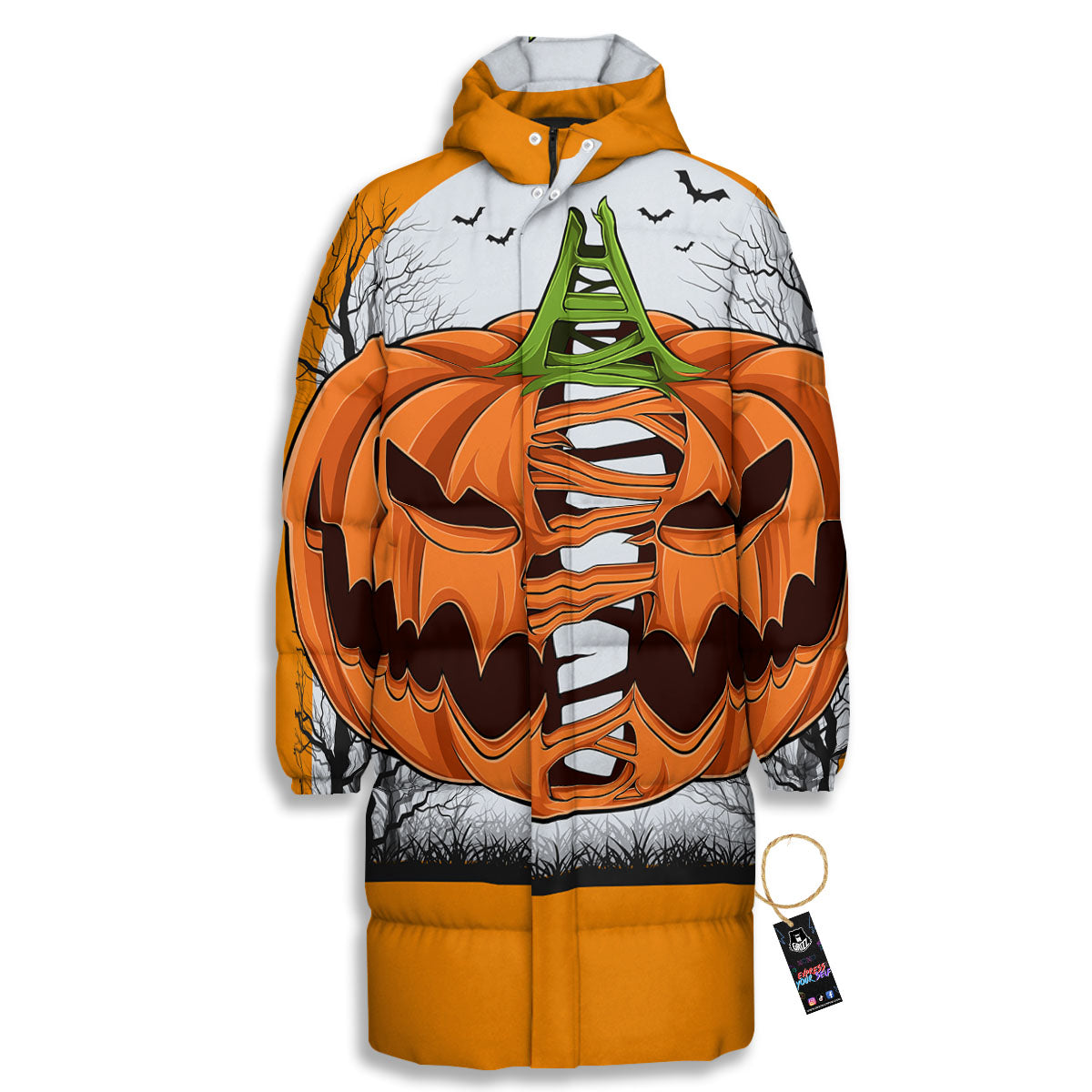 Pumpkin Halloween Character Print Long Down Jacket-grizzshop