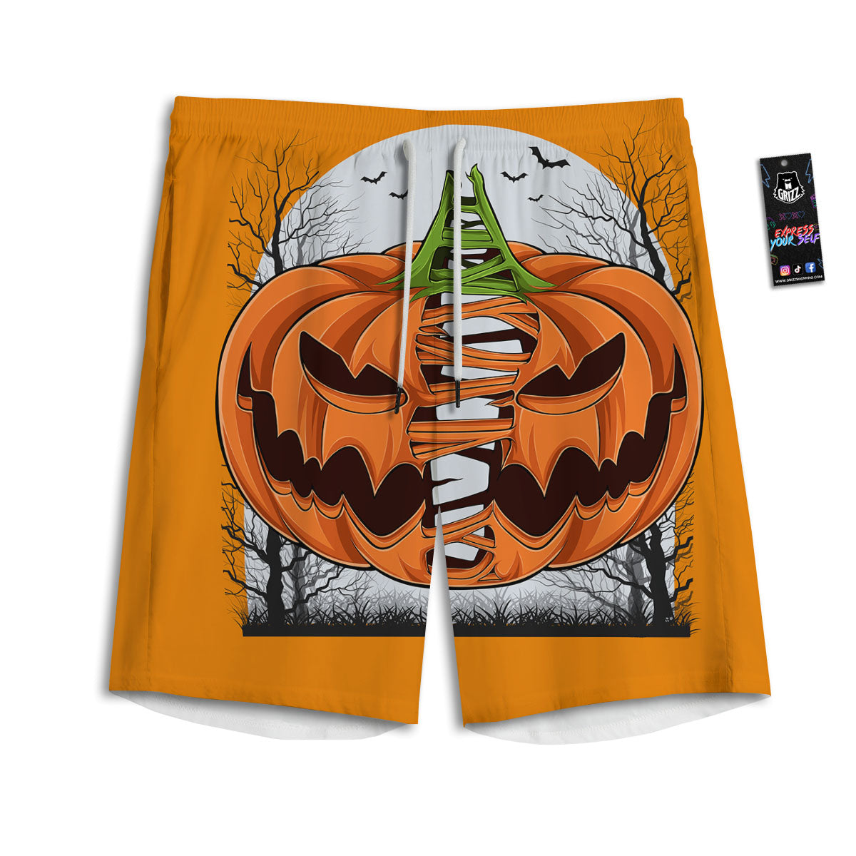 Pumpkin Halloween Character Print Men's Athletic Shorts