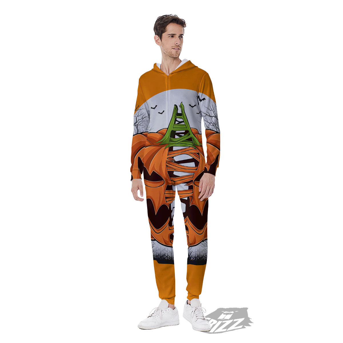 Pumpkin Halloween Character Print Men's Jumpsuit-grizzshop