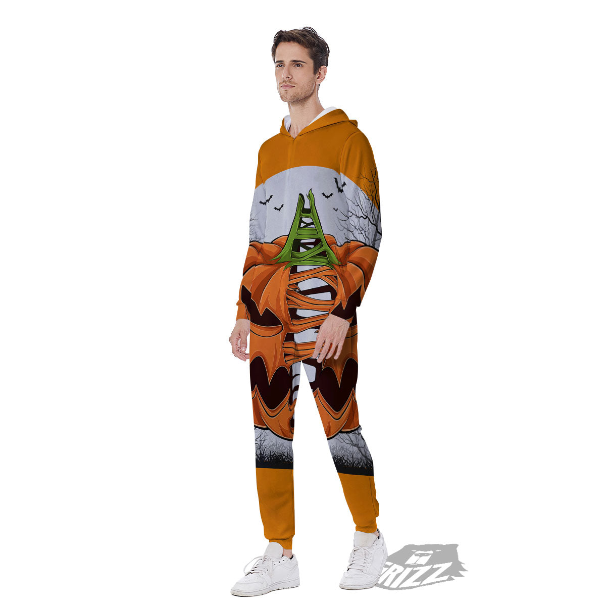 Pumpkin Halloween Character Print Men's Jumpsuit-grizzshop