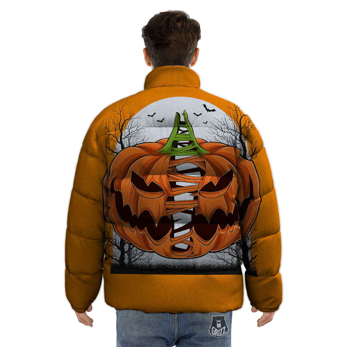 Pumpkin Halloween Character Print Puffer Jacket-grizzshop
