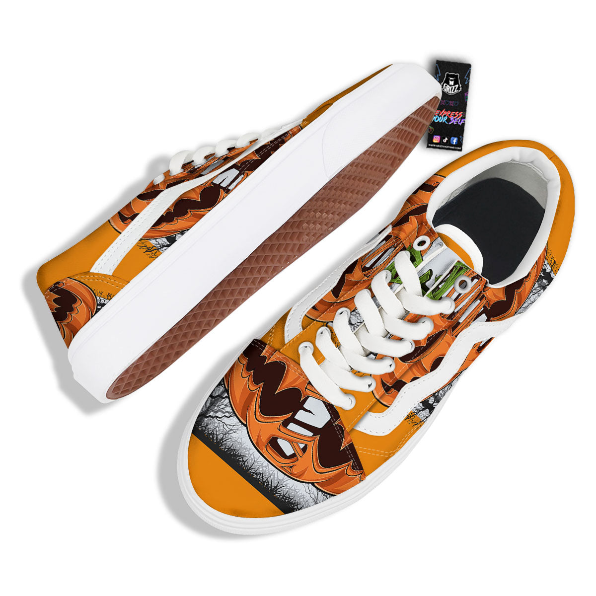 Pumpkin Halloween Character Print Skate Shoes-grizzshop