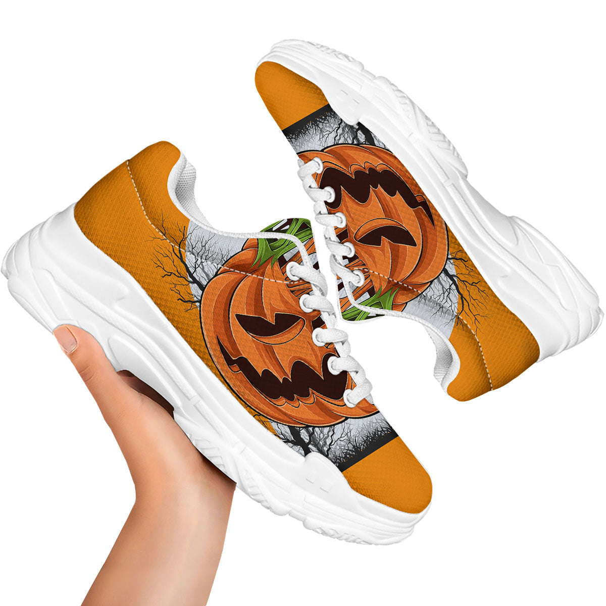 Pumpkin Halloween Character Print White Chunky Shoes-grizzshop