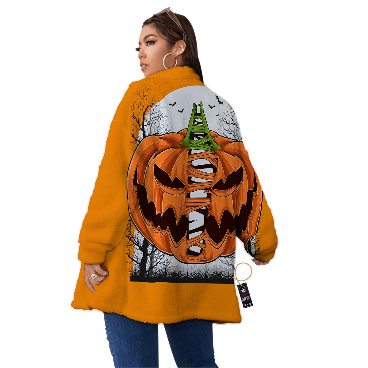 Pumpkin Halloween Character Print Women's Sherpa Jacket-grizzshop