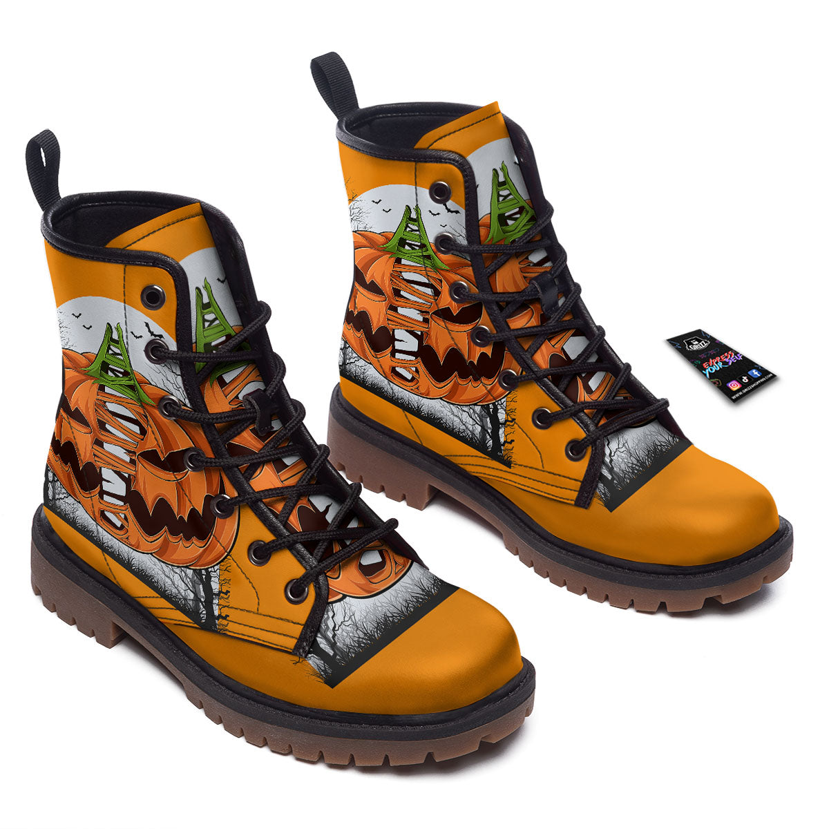 Pumpkin Halloween Character Print Work Boots-grizzshop