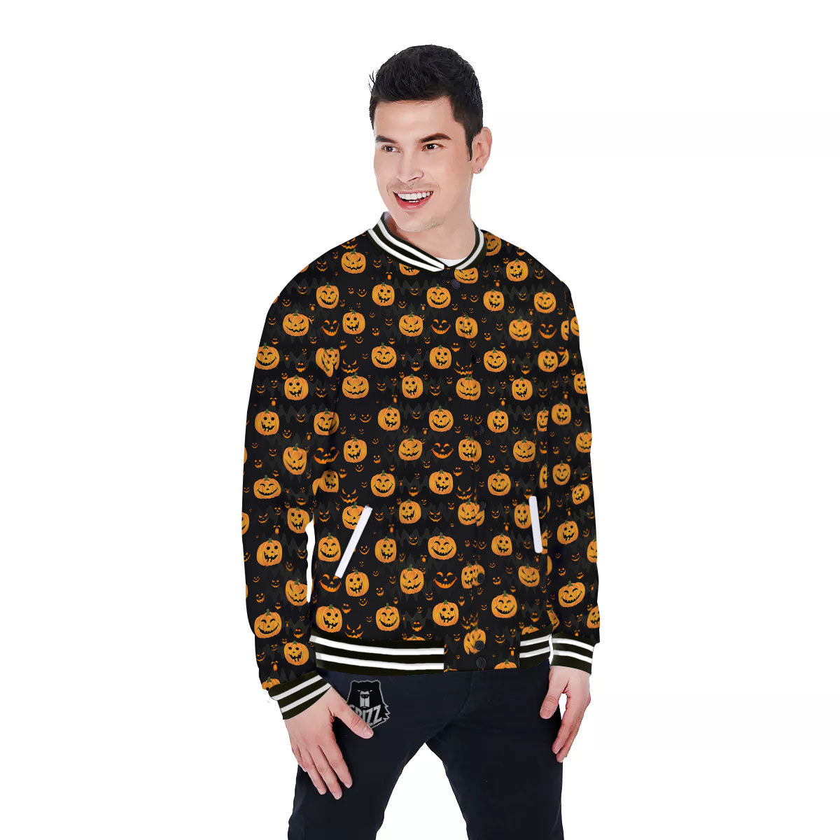 Pumpkin Halloween Fun Print Pattern Baseball Jacket-grizzshop