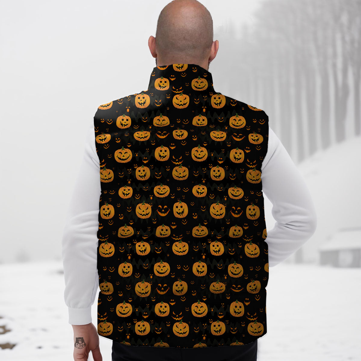 Pumpkin Halloween Fun Print Pattern Down Vest