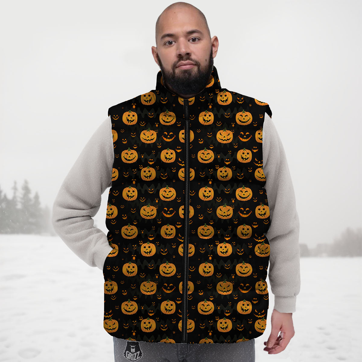 Pumpkin Halloween Fun Print Pattern Down Vest