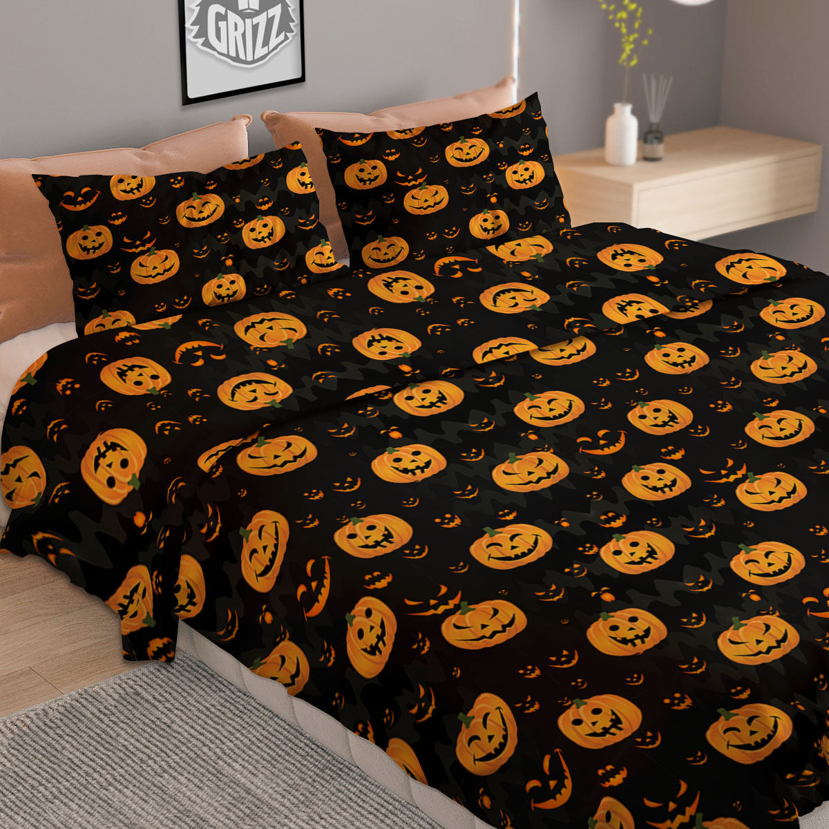 Pumpkin Halloween Fun Print Pattern Duvet Cover Bedding Set