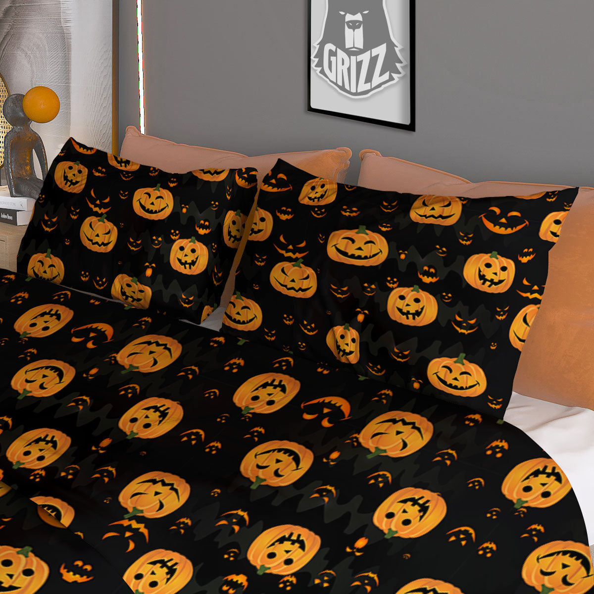 Pumpkin Halloween Fun Print Pattern Duvet Cover Bedding Set