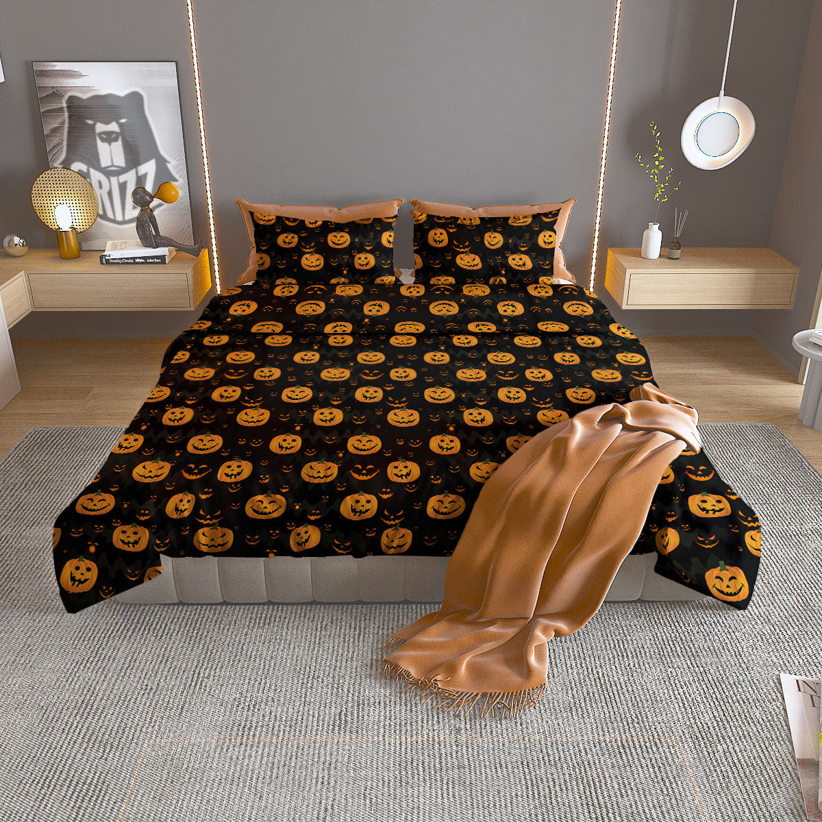 Pumpkin Halloween Fun Print Pattern Duvet Cover Bedding Set