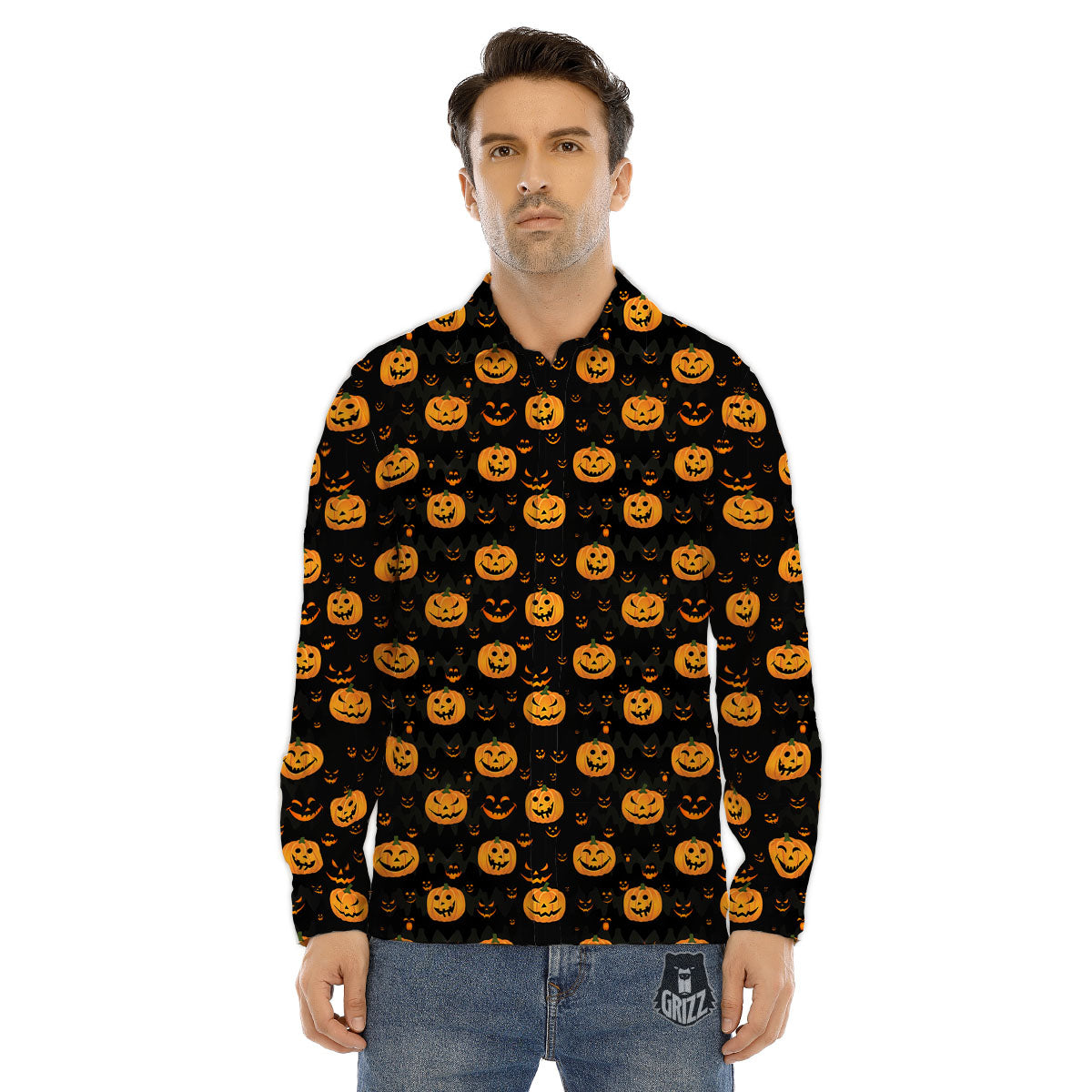 Pumpkin Halloween Fun Print Pattern Men's Dress Shirts-grizzshop
