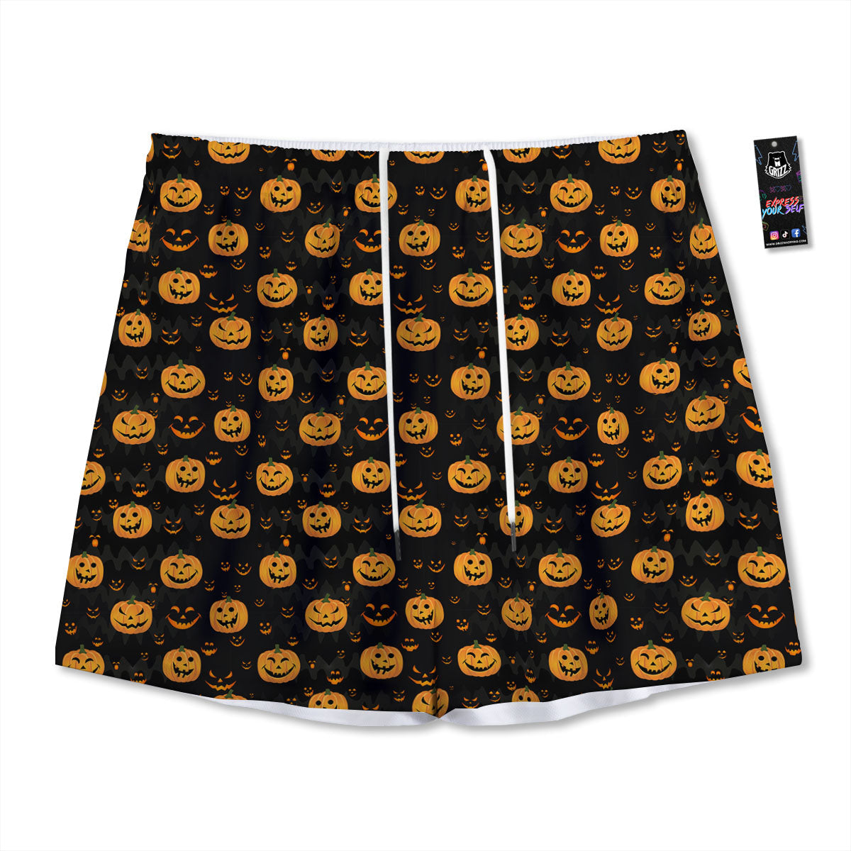 Pumpkin Halloween Fun Print Pattern Mesh Shorts