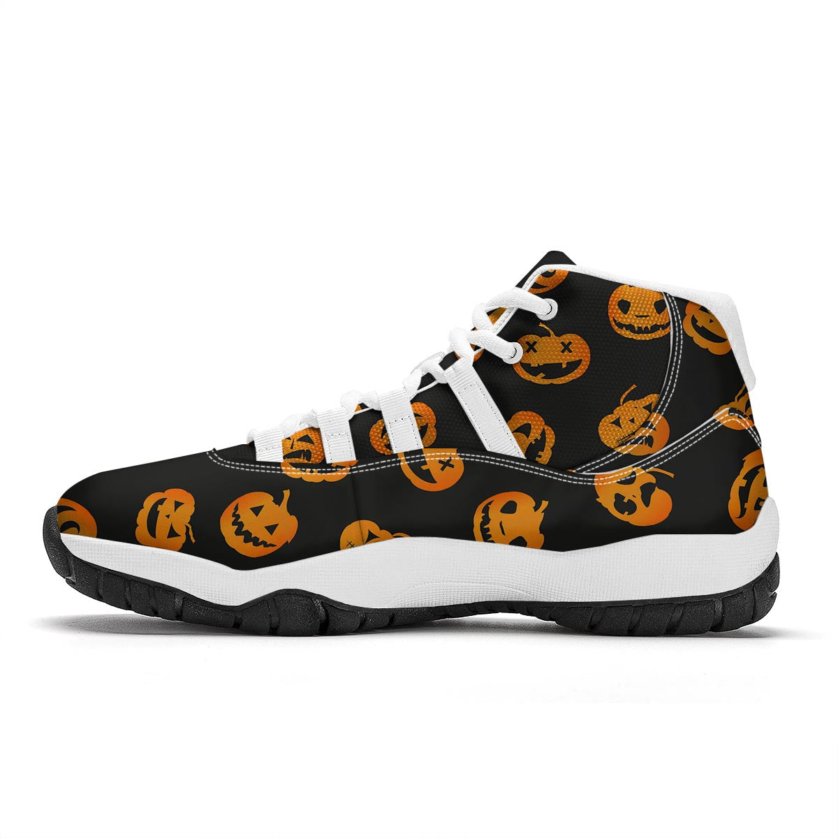 Pumpkin Halloween Pattern Print White Bball Shoes-grizzshop