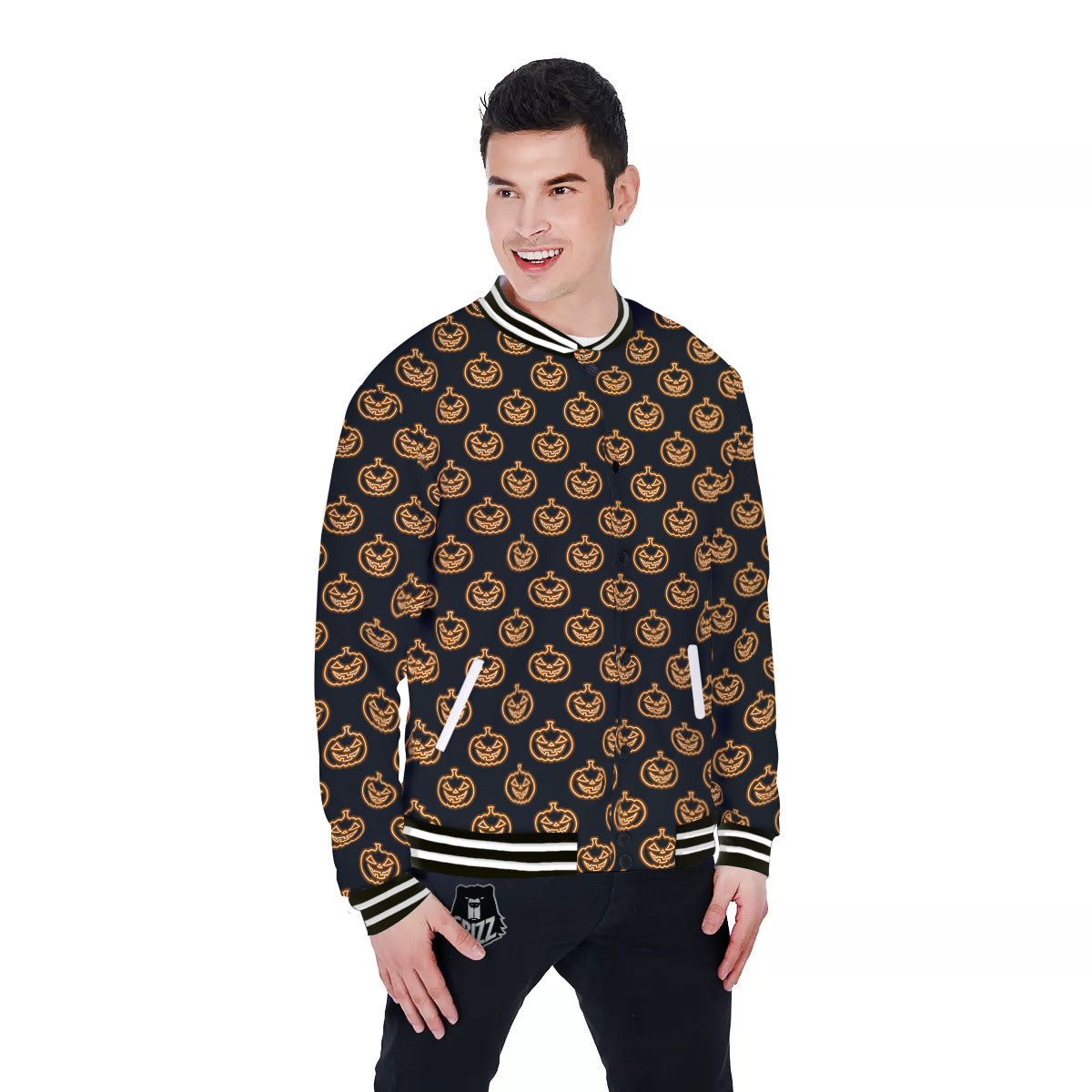Pumpkin Halloween Print Pattern Baseball Jacket-grizzshop