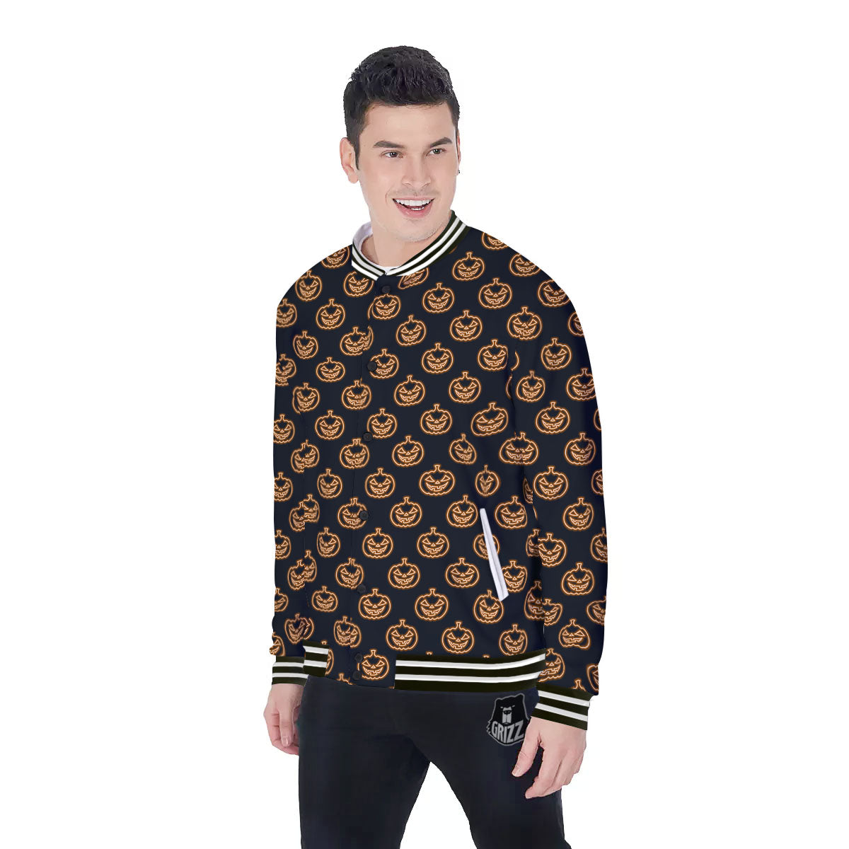 Pumpkin Halloween Print Pattern Baseball Jacket-grizzshop