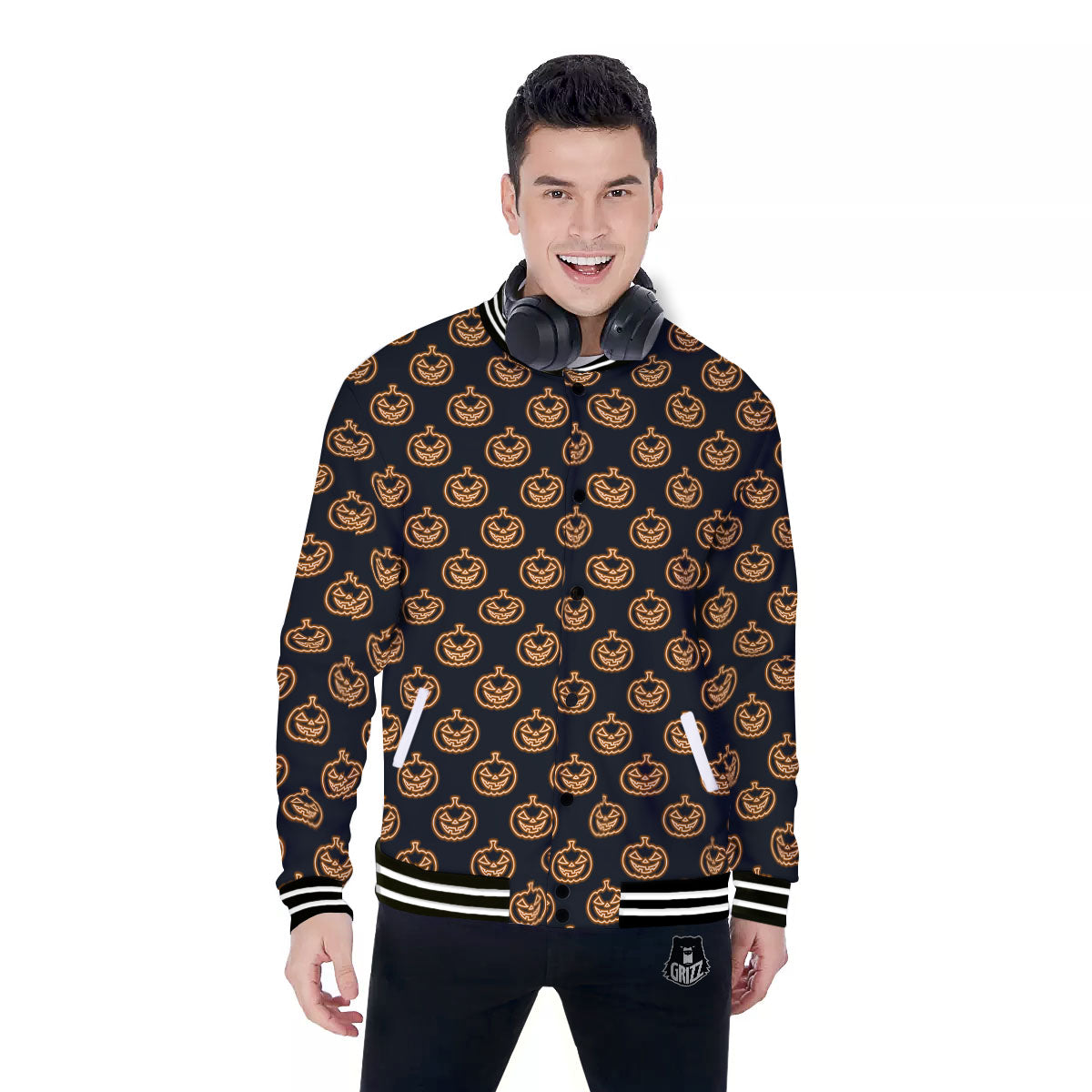 Pumpkin Halloween Print Pattern Baseball Jacket-grizzshop